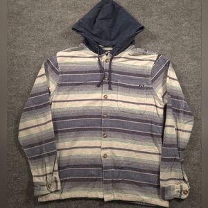 Billabong‎ Baja Stripe Hooded Flannel Shacket Button Down Shirt Size Medium